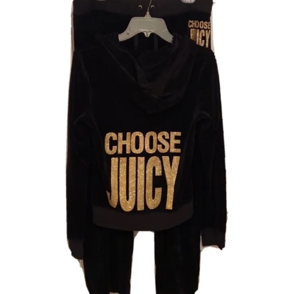 Y2K Juicy Couture Black VELOUR Tracksuit Set CHOOSE JUICY GOLD BLING - Picture 6 of 17